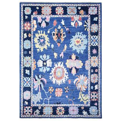 10'X13'9" Blue Hand Knotted Afghan Angora Oushak Extra Soft Wool Rug