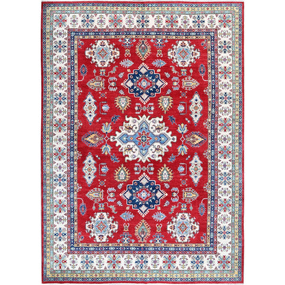 9'9"X14' Red Kazak With Tribal Medallions Design Hand Knotted Soft Wool Rug