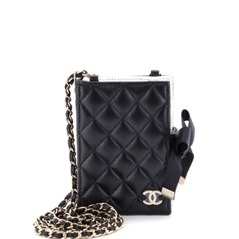 Chanel Cc Book Card Holder With Chain Quilted Lambskin