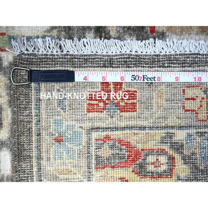 2'8"X11'10" Jet Gray Hand Knotted Pure Wool Fine Peshawar Runner Rug