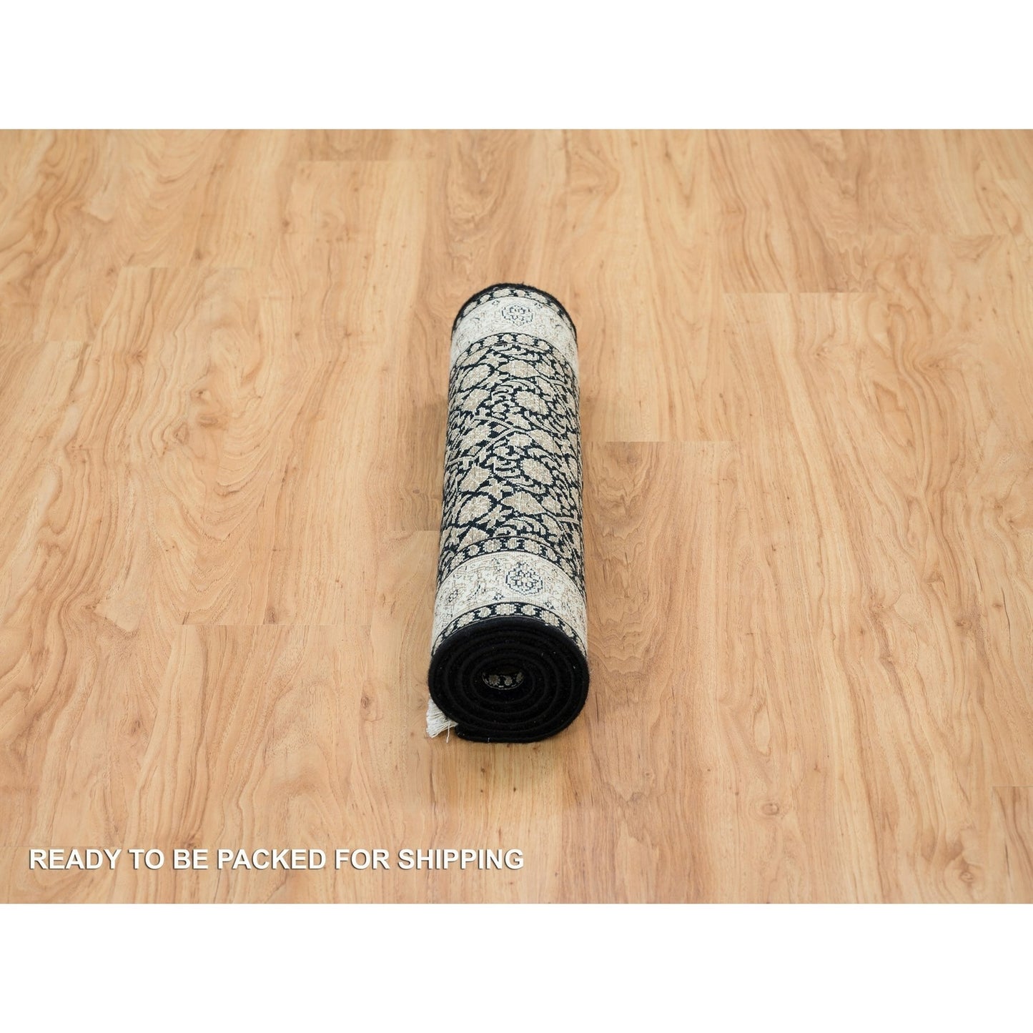 2'5"X4'7" Black Hand Knotted Herrita Design 250 Kpsi Pure Wool Rug