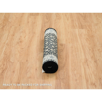 2'5"X4'7" Black Hand Knotted Herrita Design 250 Kpsi Pure Wool Rug