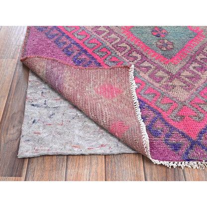 3'3"X9'7" Pink Overdyed Vintage Zoroastrian Hand Knotted Wool Runner