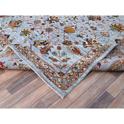 9'2"X12'4" Oxford Gray Wool Hand Knotted Sultani Pomegranate Design Rug
