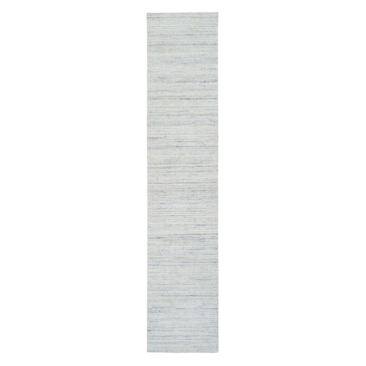 2'6"X12' Ivory Plain Modern Striae Design Wool Hand Loomed Runner Rug