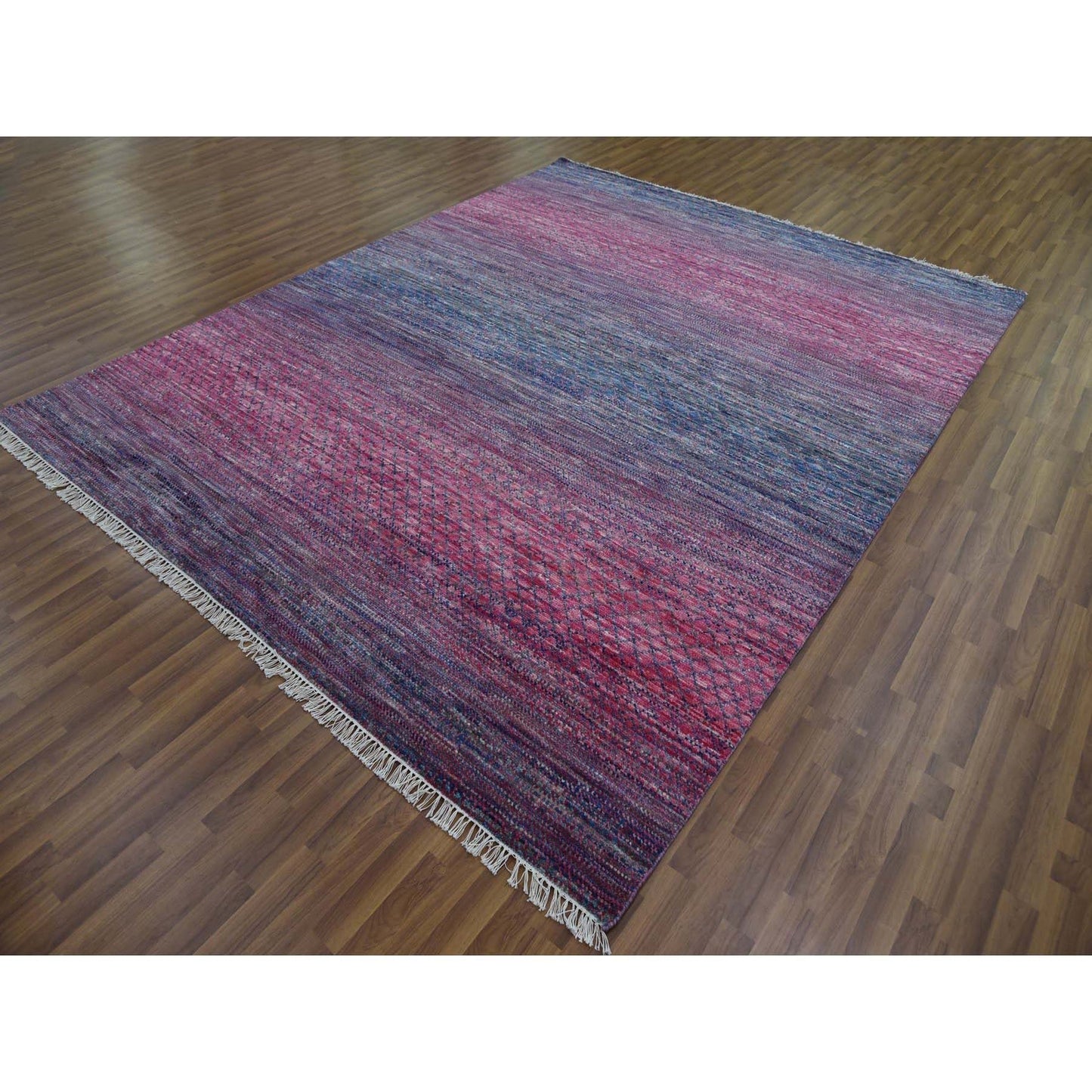 8'1"X10'2" Pink Pure Wool Hand Knotted Modern Chiaroscuro Collection Rug