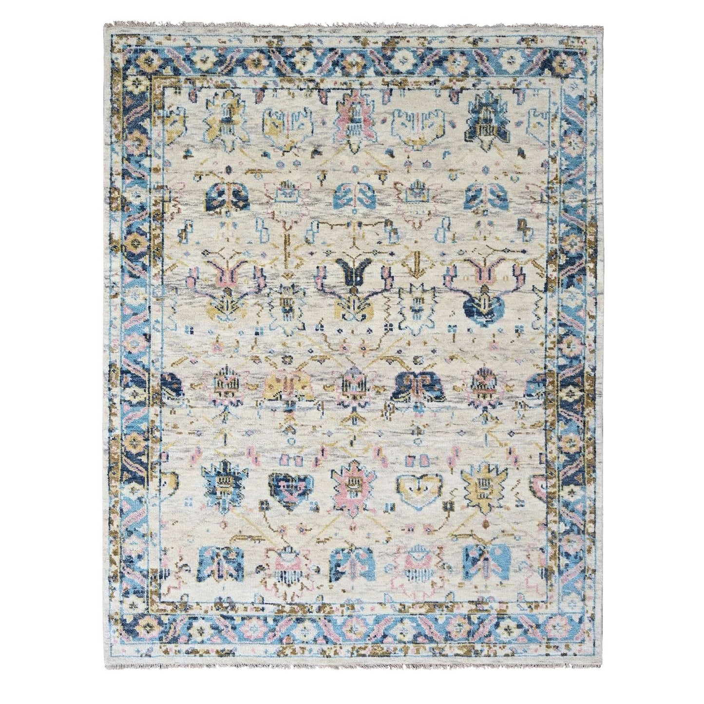 Rug 7'10"x9'10"Ivory Hand Knotted Wool Natural Dyes Mahal Design Oriental
