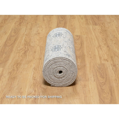 2'7"X25'9" White Hand Knotted Sickle Leaf Silk And Wool Xl Runner Rug