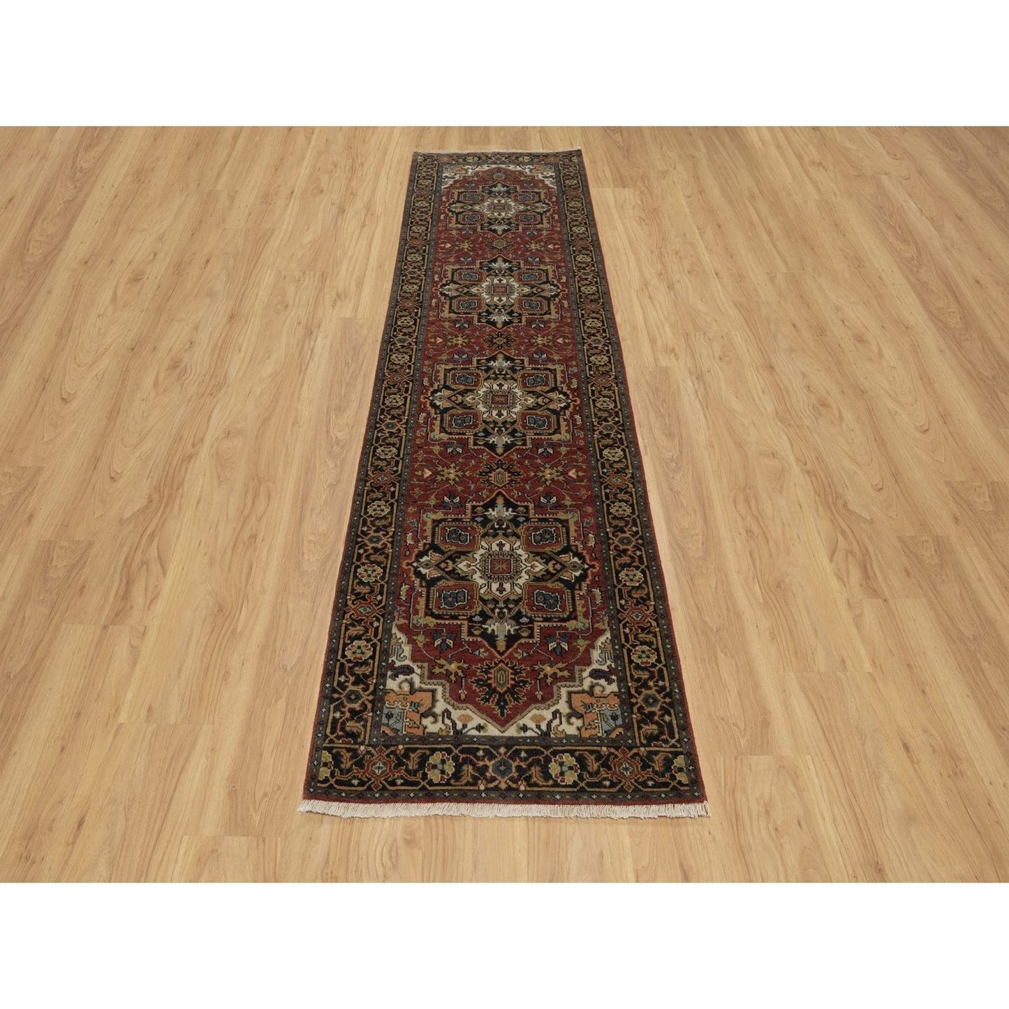 2'8"X10' Red Hand Knotted Soft Wool Rug Runner Antiqued Fine Heris Revival