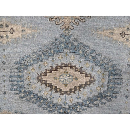 4'1"X6' Gray Village Inspired Geometric Design Pure Wool Hand Knotted Rug