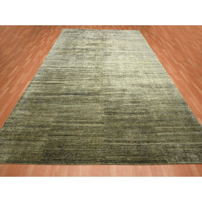 9'10"X14' Green Plain Design Hand Knotted Soft & Pure Silk Oriental Rug
