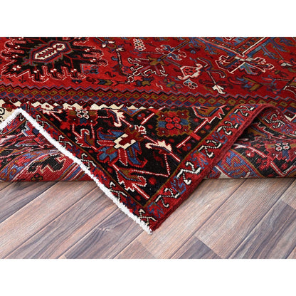 8'9"X10'10" Red Soft And Vibrant Wool Semi Antique Nomad Art Oriental Rug