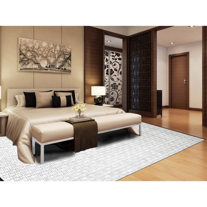 9'X12'2" Ivory Modern Design Wool And Silk Hand Loomed Oriental Rug