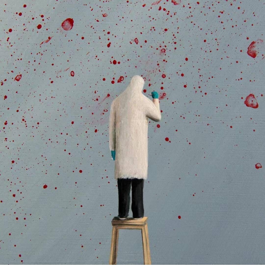 Jing Zhiyong (Chinese) Unique Original Oil Painting on Canvas Signed 42x39cm