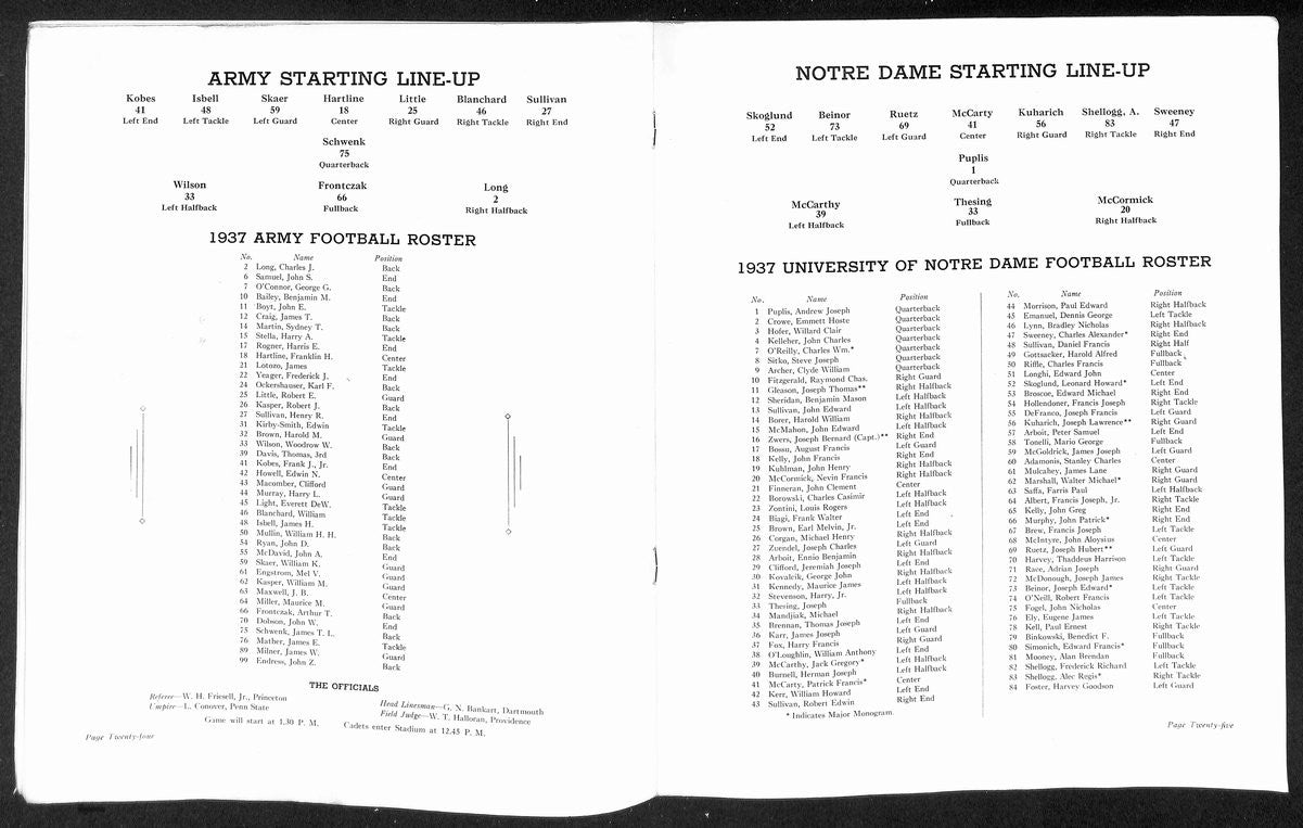 1937 Army Vs Notre Dame Vintage College Football Game Program 195836