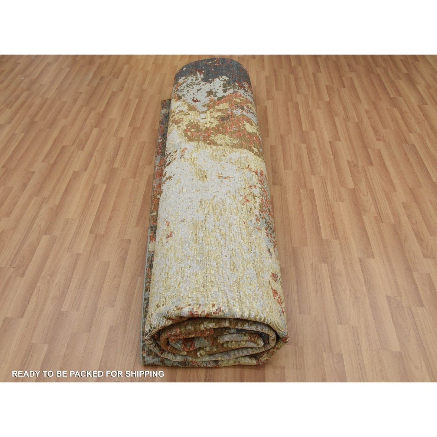Burnt amber abstract design soft wool hand knotted rug oversized