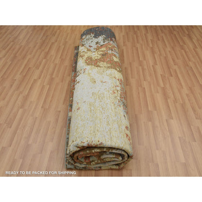 Burnt amber abstract design soft wool hand knotted rug oversized