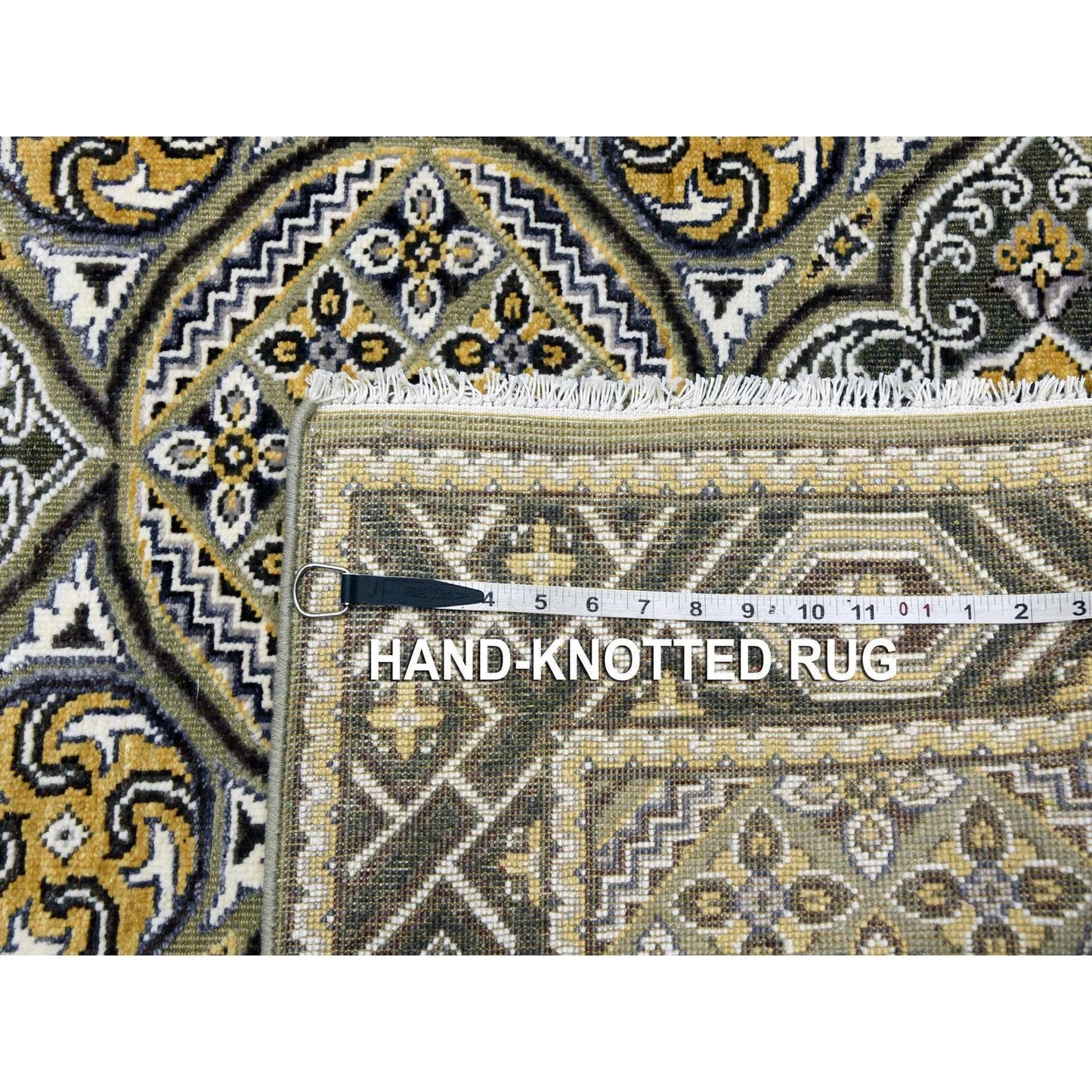 4'X6'2" Taupe-Brown Silk Mughal Inspired Hand-Knotted Textured Wool Rug