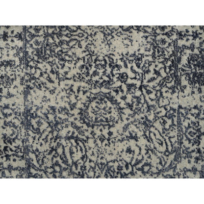 2'7"X12'2" Hand Loomed Gray Fine Jacquard Wool And Silk Runner Rug