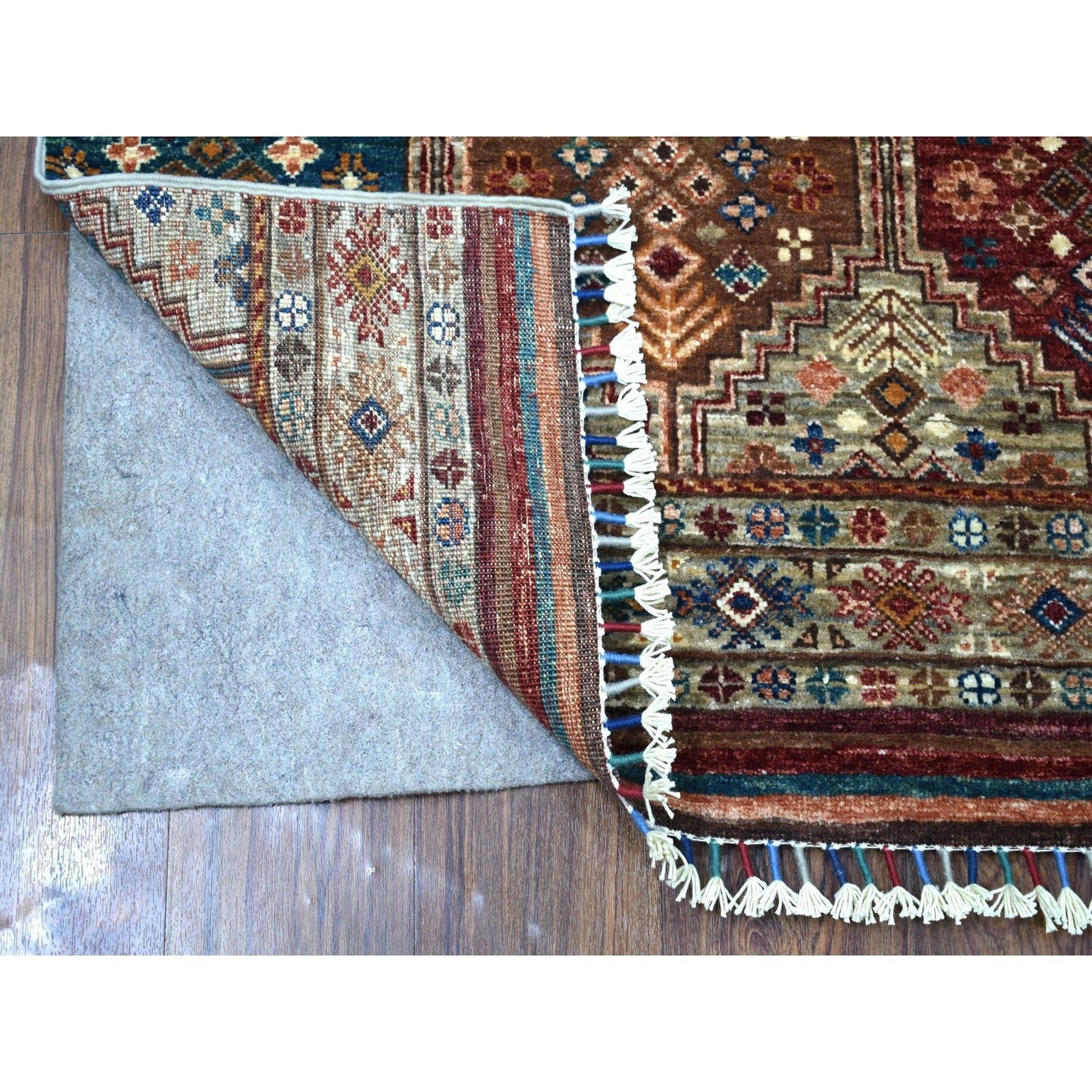 2'9"X8' Hand Knotted Gray Super Kazak Khorjin Design Wool Runner Rug