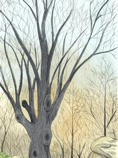 Borris Saillart Barren Tree Signed " Lithograph Realism Pastel