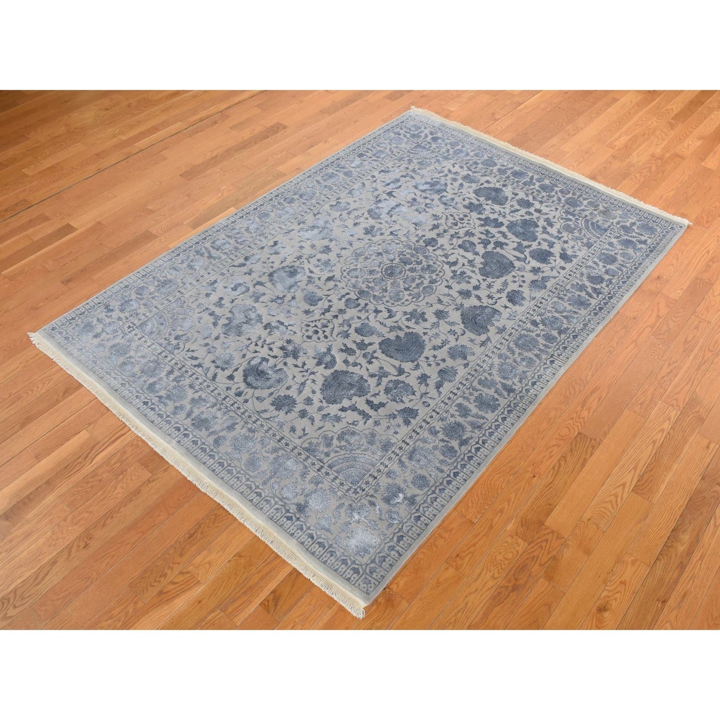 5'7"X7'10" Gray Kishoon Design 250 Kpsi Wool And Silk Hand Knotted Rug