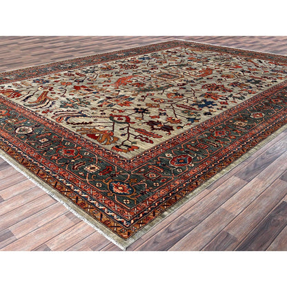 10'4"X14' Light Green Heris All Over Design Hand Knotted Soft Wool Rug