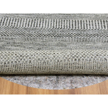 6'X6' Perfect Gray Undyed Wool Grass Design Hand Knotted Round Rug