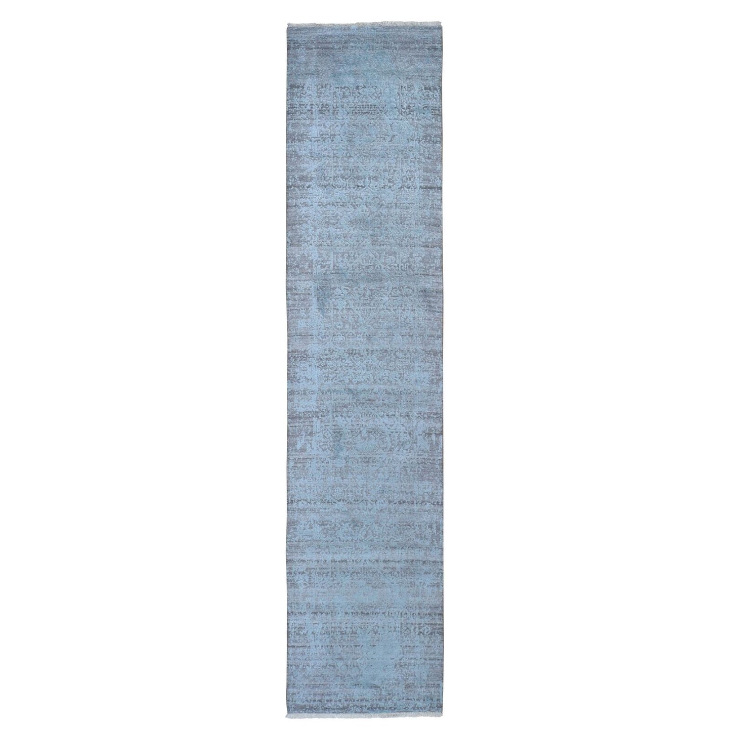 2'8"X11'9" Broken Design Runner Wool And Silk Hand Knotted Oriental Rug