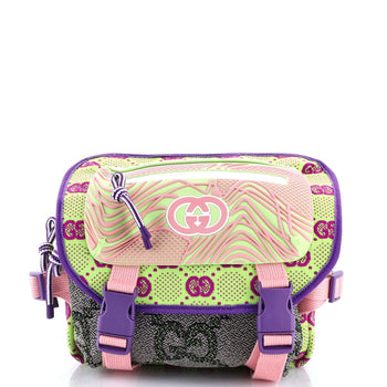 Gucci Buckle Flap Chest Strap Backpack Gg Fabric With Rubber