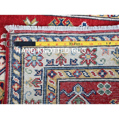 2'9"X6'6" Red Kazak With Geometric Design Soft Wool Hand Knotted Runner Rug