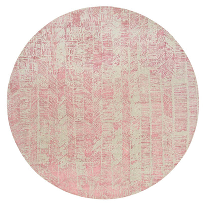 10'X10' Rose Pink Wool And Art Silk Jacquard Hand Loomed Round Rug