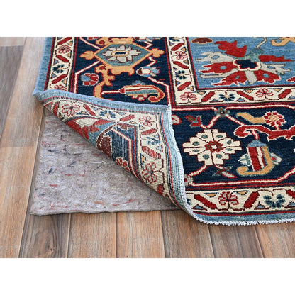 9'2"X11'8" Blue Peshawar With Heris All Over Design Wool Hand Knotted Rug