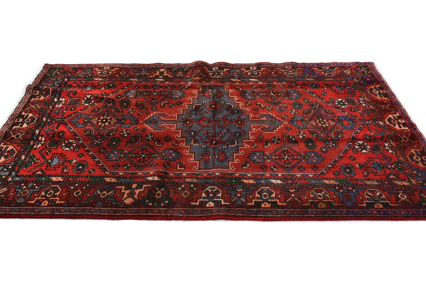 Vintage Hand-Knotted Wool Oriental Rug Red Tribal