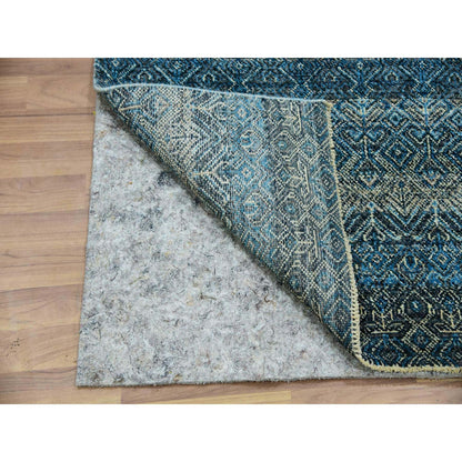 2'8"X8'1" Blue Hand Knotted Kohinoor Repetitive Diamond Wool Runner Rug