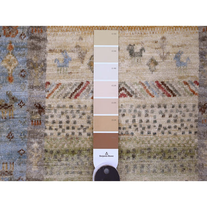 2'5"X9'9" Green Hand Knotted Kashkuli Animal Figurines Wool Runner Rug