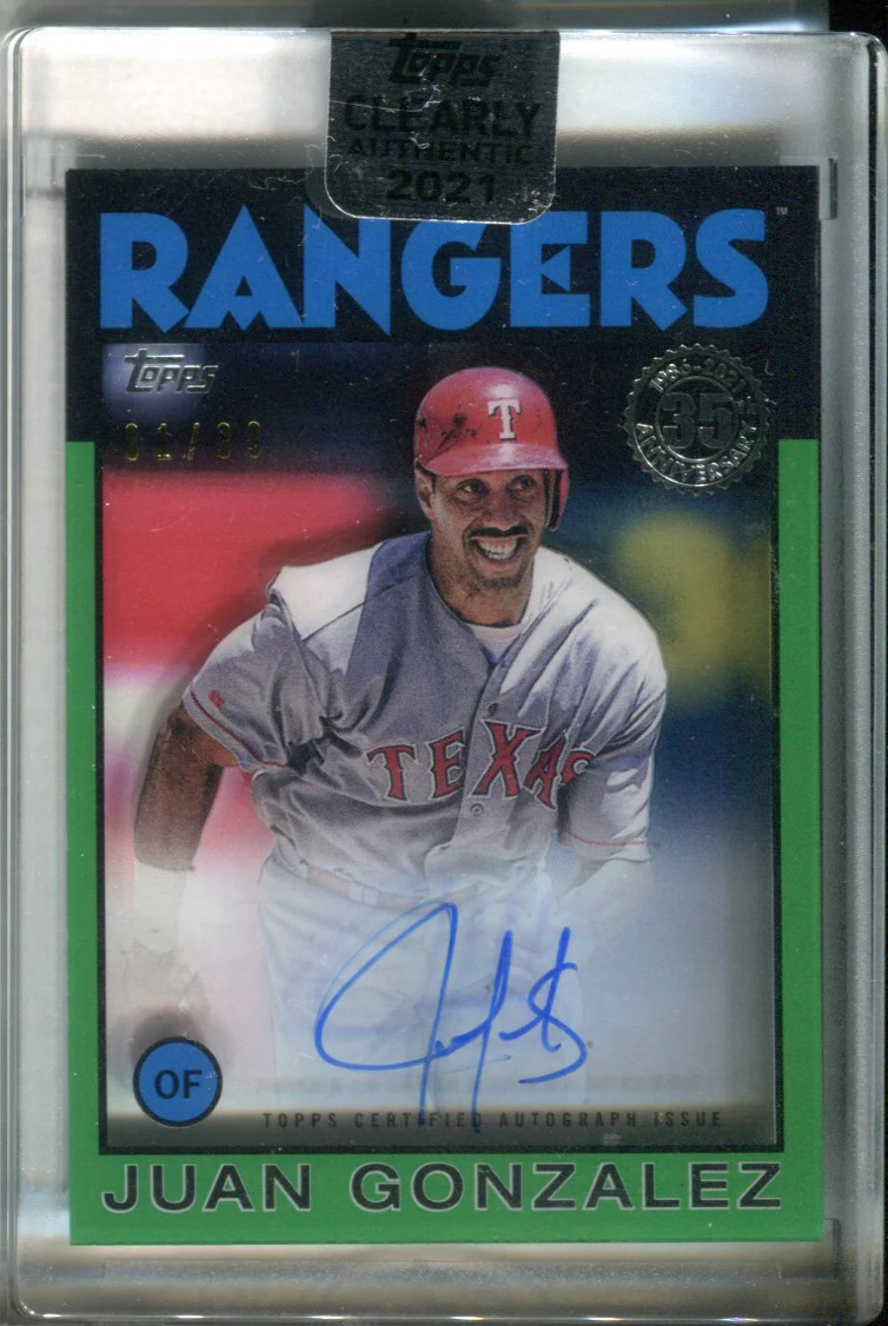 Juan Gonzalez 2021 Topps Clearly Authentic
