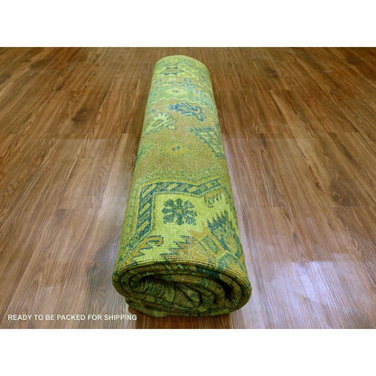 8'X9'6" Green Overdyed Kazak Medallions Design Hand Knotted 100% Wool Rug