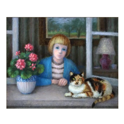 La Fenetre Girl Oil Painting Angelina Cat French Style Window
