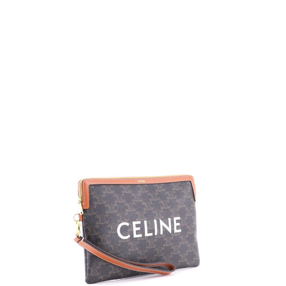 Celine Logo Zip Wristlet Pouch Triomphe Coated Canvas Small