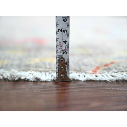 5'8"X5'8" Gray Birds Of Paradise Design Hand Knotted Soft Wool Round Rug