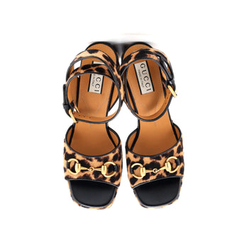 Gucci Women'S Lady Horsebit Heeled Sandals Printed Pony Hair