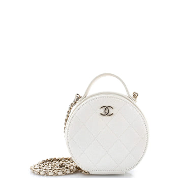 Small Chanel Handle with Care Round Vanity Case with Chain Quilted Caviar