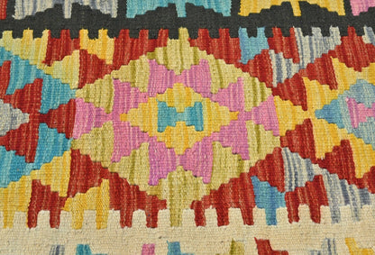 Rug Geometric Design Reversible Small Kilim Oriental Carpet Multicolored