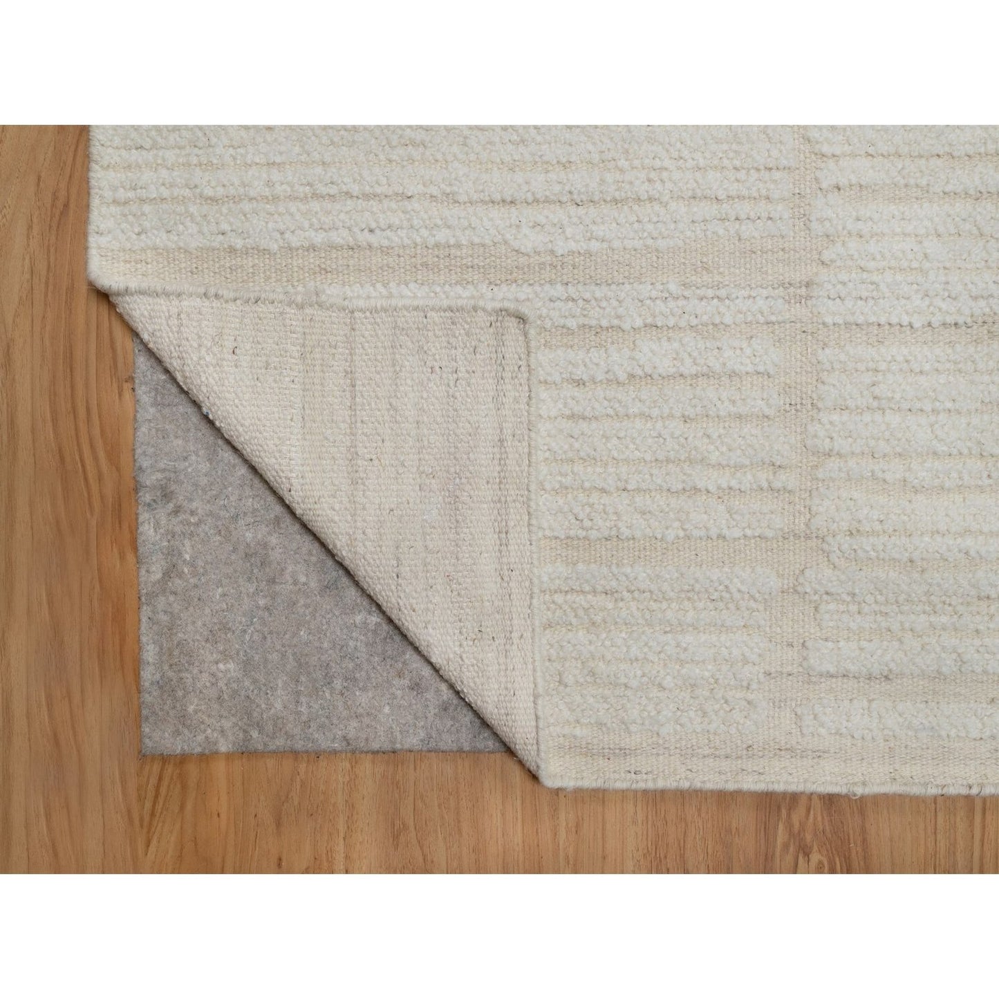 9'X12' Ivory Flat Weave With Pile Undyed Natural Wool Hand Woven Rug