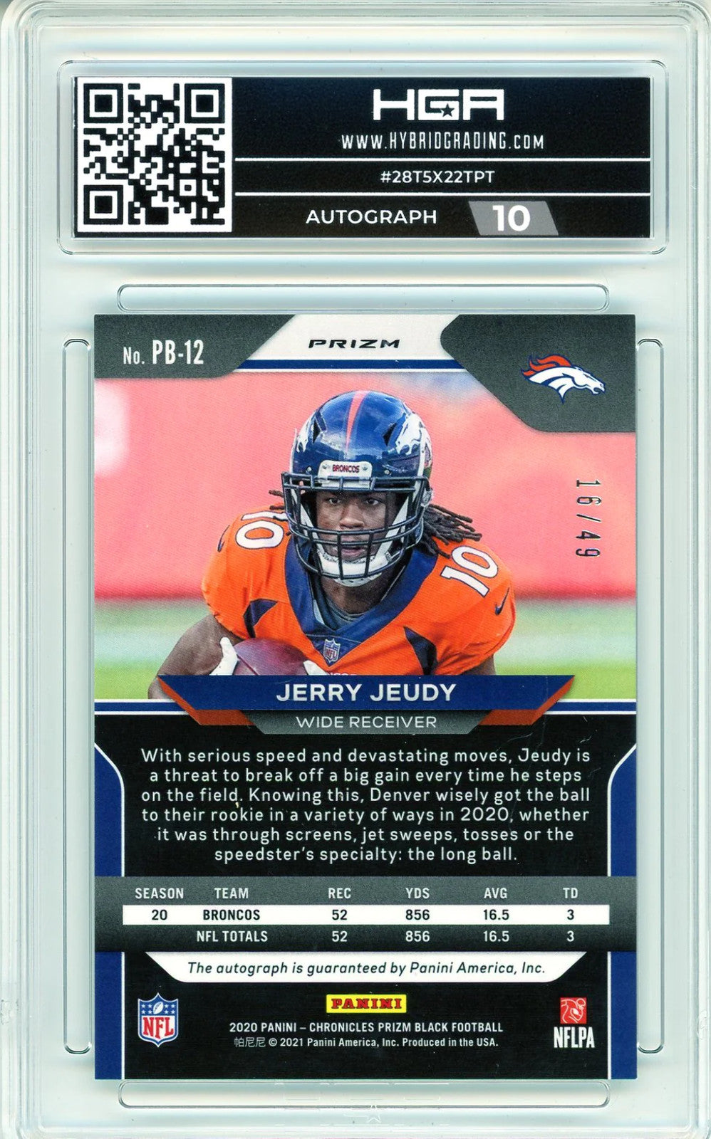 Jerry Jeudy Autographed 2020 Panini Chronicles Prizm Black Green Rookie Card #Pb