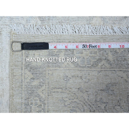 2'X2'9" Ivory Hand Knotted White Wash Peshawar Soft Wool Mat Oriental Rug