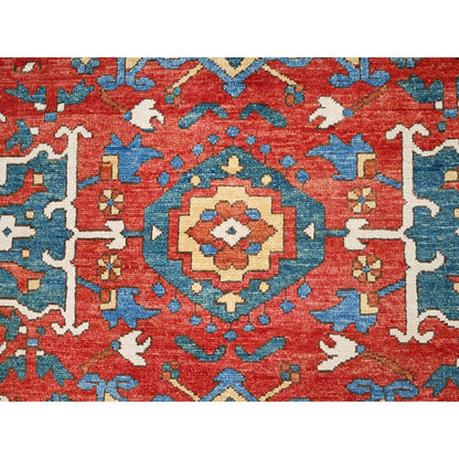 9'X11'6" Red Soft Wool Afghan Peshawar Hand Knotted Oriental Rug