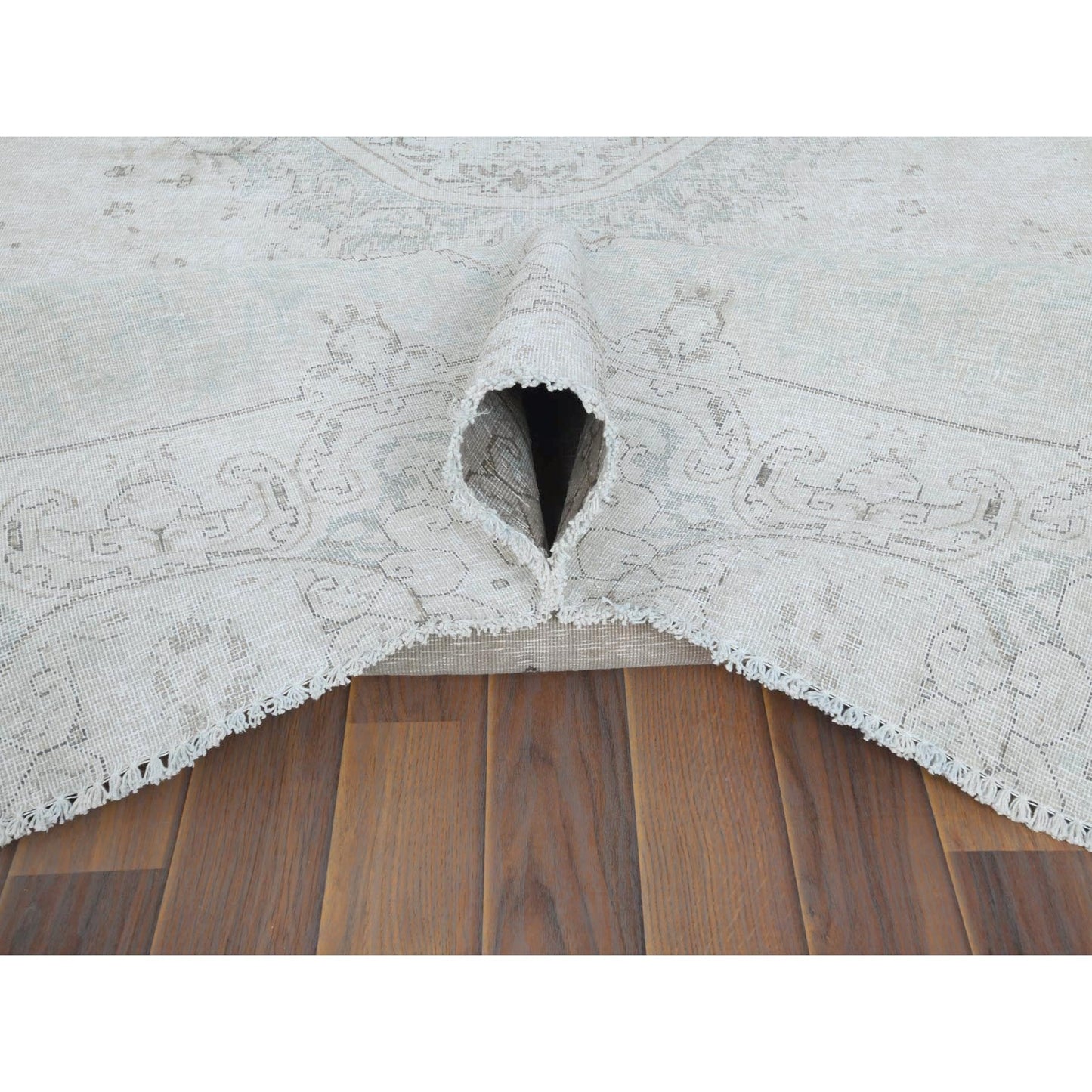 8'8"X12' Hand Knotted Ivory Vintage Farsian Karman Worn Wool Rug