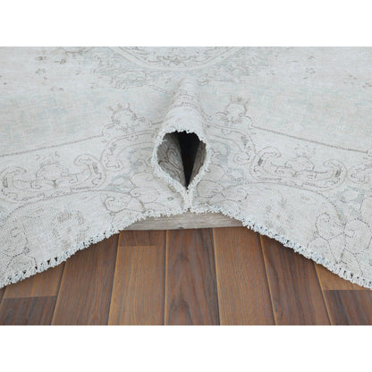 8'8"X12' Hand Knotted Ivory Vintage Farsian Karman Worn Wool Rug